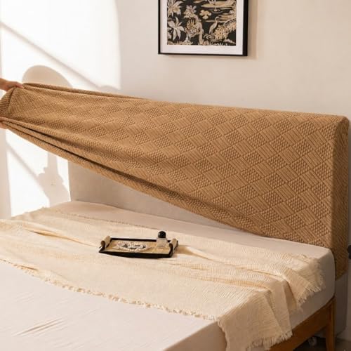 Image of HOMETHREADS Stretchable Lycra /Velvet headboard Cover-Soft, dust-Proof, Wrinkle-Resistant Bed Back Protector | Fits Leather, Wood & Fabric bedsides | for 5ft to 5.5ft Beds (Brown, 150x65cm)