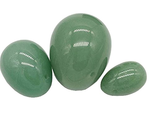 Yoni Egg Set of 3 - Green Aventurine - Predrilled, Hand Crafted, Natural Wax, 3 Sizes, 3 Weights, for Women to Strengthen Pelvic Floor Muscles and Counter Stress Adult Urinary Incontinence, By JIC Gem