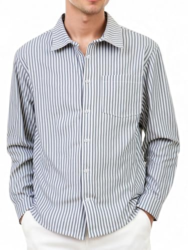 Latuza Men's Cotton Seersucker Long Sleeve Shirt