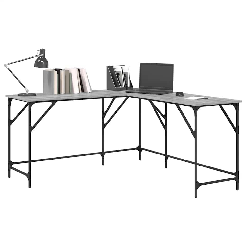 Schreibtisch Grau Sonoma 149x149x75 cm Holzwerkstoff L-Form mit Metallrahmen für Homeoffice Arbeitszimmer PC Laptop Ecke Stauraum Ablage ergonomisch zum Lernen und Zocken
