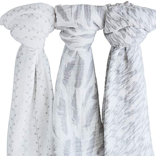 Image of Muslin Swaddle Blanket 100% Soft Muslin Cotton 3 Pack 47 inchx 47 inch Classic Grey Combo Unisex for Baby Girl or Baby Boy