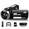 Video Camera, 4K Camcorder 56MP Digital Video Recorder 18X Zoom 3″ 270° Rotation Touchscreen IR Night Vision, Wifi Vlogging Camera for YouTube 64GB Card Anti-Shake Remote Control Camera Bag Lens Cap