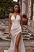Zeeyecie Ivory Strapless Satin Wedding Dresses 2025 V-Neck Mermaid Lace Applique Sparkly Bridal Gown for Bride with Detachable Train US16W