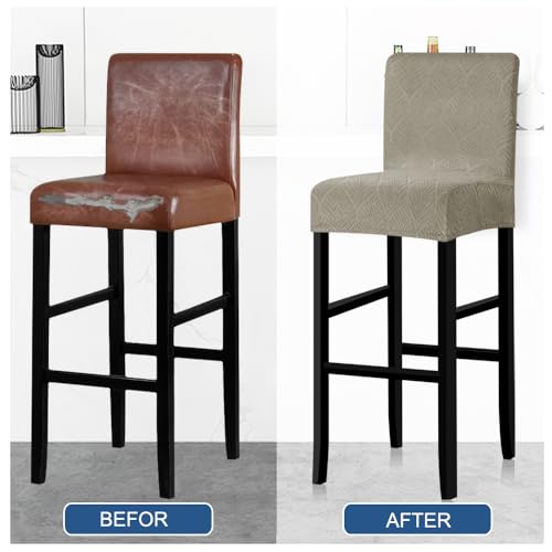 Image of Lellen Waterproof Bar Stools Cover - Bar Chair Covers with Back,Counter Stool Chair Covers Slipcover Pub Bar Stool Slipcovers,High Back Counter Chair Cover for Home Kitchen