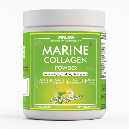 Ripped Up Nutrition Marine Collagen - 200g, | 8.9g Pure Collagen, 200mg Glutathione, 50mg Goji Berry | Clinically Proven Formula | Skin Glow, Anti-Aging, Hydration, Hair & Nail Health | No Fishy Smell (200Gm, Lightning Lemon)