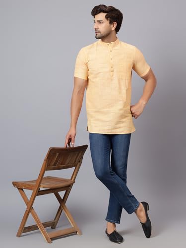 Image of LATEST CHIKAN Men's Cotton Regular Casual Strped Short Kurta Half Sleeves - (SK-LJ.DS.AS)