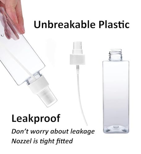 Image of ikis Square Refillable Transparent Plastic Spray Bottle|Fine Mist Spray Bottle| 200ml| Pack of 2| Ideal for storing Perfumes, Sanitizers, Cleaning Liquid and use for a room spray