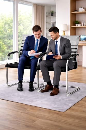 Image of TOBY Ergonomic Office Visitor Chair Set of 2 | Mesh Back Cantilever Chairs with Armrest | Metal Frame Waiting & Conference Chair for Office, Home & Reception (Grey /Black) (Need Insatllation)
