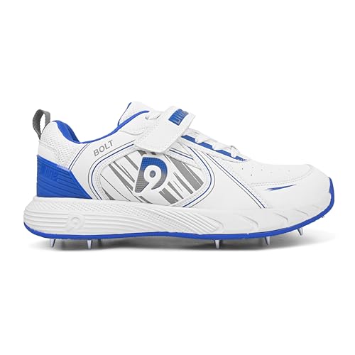 Image of DNINE Bolt Men Bowling Spikes Cricket Shoe White Orange & White Blue