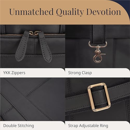 Leather Briefcases For Men, Soft, Full Grain Leather, Fits 17 Inch Laptop - Color Black