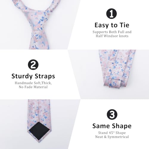 Image of Mantieqingway Floral Ties for Men, 3pcs /set Neck Tie Pocket Square Holder Set for Wedding Business Prom Party Usual