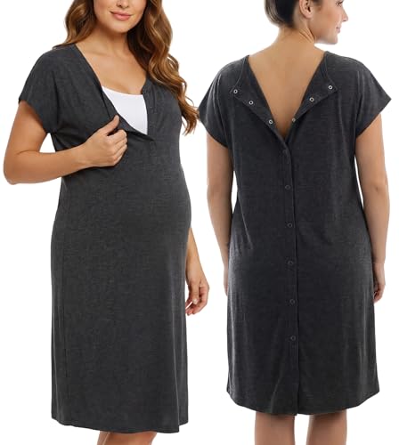 PATPAT Maternity Labor Delivery Gown Women Hospital Gown DarkHeatherGray L