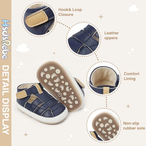 Image of HsdsBebe Baby Boys Girls Pu Leather Hard Bottom Walking Sneakers Toddler Rubber Sole First Walkers Infant Cartoon Slippers Crib Shoes