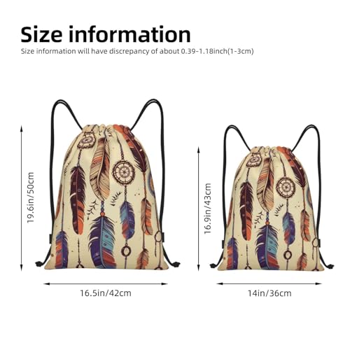 Drawstring Bag Lightweight Small Gym Bag for Women Vintage Feather Soccer Backpack for Sports Travel3