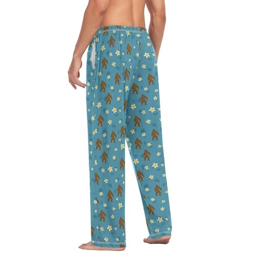 Aflyko Men's Pajama Pants Ape-man Plumeria Blue Yellow Pjs Sleepwear Bottoms3