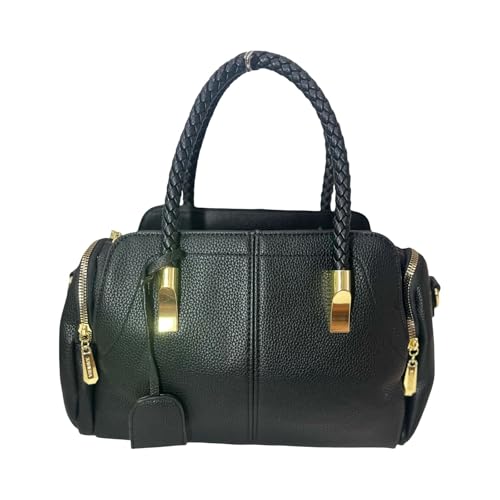 Bolsa Feminina Transversal De Ombro Bau Media Couro Pu Tote (Preto)