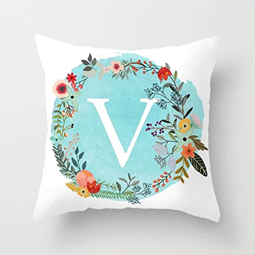 Hoisy Dekorativa kuddöverdrag, texturerad bondgård kuddfodral krans engelsk bokstav V vit blå storlek 40 x 40 cm