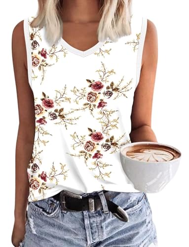 KISSMODA Womens Flora Print Tank Tops Ribbed Summer Shirt Sleeveless Summer Casual Women Blouses(S-3XL)