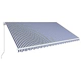 vidaxl tenda da sole retrattile manuale per finestra privacy schermo parasole a scomparsa 500x300 cm in tessuto pu blu e bianco telaio in alluminio