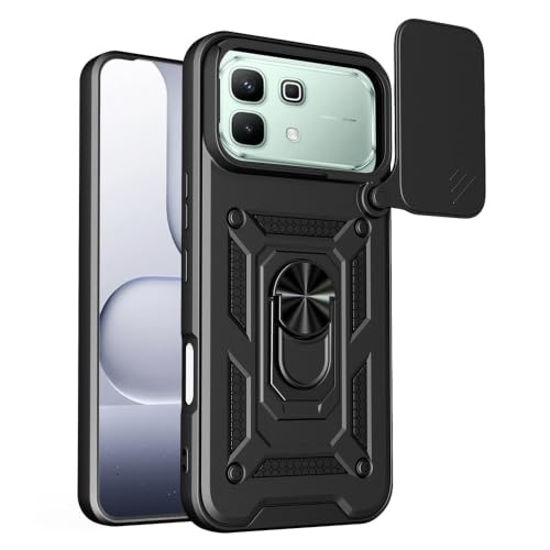 Image of Shockproof Back Case Cover for Infinix Note 60 Pro 5G, Shockproof Infinix Note 60 Pro Back Cover, Ring Case with Kickstand and Camera Protection Shutter - Black