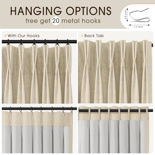 CAPALOCA Linen Pinch Pleated Curtains Blackout 100% Black Out Curtains 96 Inches Long 2 Panels with Hooks, Thermal Insulated Pinch Pleat Drapes for Bedroom, 40Wx96L, Beige - Image 3