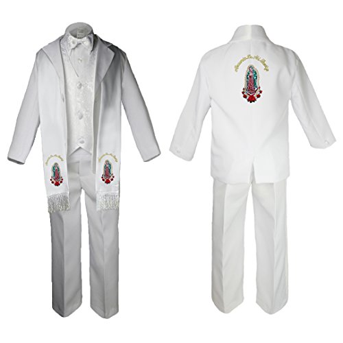 Image of Baby Boy Baptism Formal Paisley Suit Gold Guadalupe Maria on Stole & Back SM-20