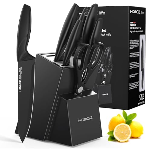 Knife Set with Block, Kitchen Knife Sets 8 Piece with Sharpener, Kitchen Knives for Chopping, Slicing, Dicing Cutting by Homaz life