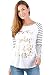 Uideazone Women Print Baby It's Cold Outside Casual Shirt Blouse Tops with Striped Sleeve White