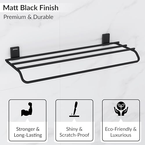 Image of Plantex 304 Grade Stainless Steel 24-inch Bathroom Towel Rack /Towel Bar /Towel Stand /Towel Rod /Bathroom Accessories - Pack of 1 (Crystal - Black)