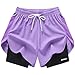 QUNPIU Women's Fashion 2 in 1 Running Shorts Athletic Workout Gym Short High Waisted Lightweight Yoga Shorts with Pockets Purple