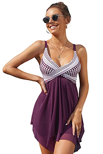 SAILBEE Deep V Zweiteiliges Badekleid und Rock Rashguard Set, violett, XX-Large Cover