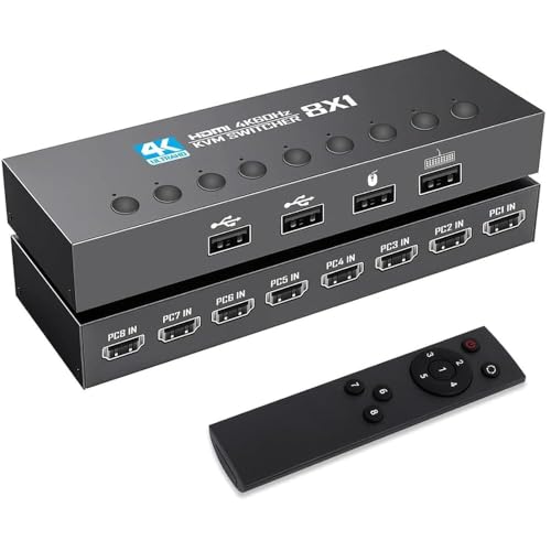 Image of Tobo 8 Port KVM Switch HDMI 4K@60Hz with Remote, 8 PCs Share 1 Monitor Keyboard Mouse, USB 2.0 Multi Computer Video Switcher for Office, Gaming, CCTV & Server Setup - TD-1598H**