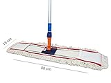 Mopa completa para limpieza industrial de suelos en seco y húmedo: incluye recambio de mopa en algodón blanco 15x80 cms con ajuste mediante bolsillos, bastidor abatible y mango extensible de hasta 150 cms especial para mopas.