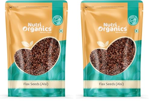 Image of NutriOrganics Flax Seeds 1kg - Raw Unroasted Flaxseed Alsi Seeds for Eating Weight Loss Hair Growth, Diet Snack food (Pack of 2)