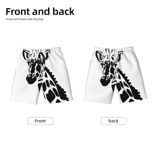Black and White Giraffe Small Youth Beach Pants, Soft and Breathable, with Drawstring Waist, Suitable for Sports and Leisure.2