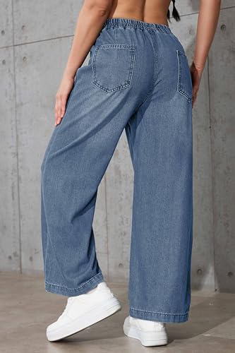 Womens Wide Leg Cropped Jeans 90s Elastic Waist Baggy Pull On Denim Pants for Woman 2024 Trendy3