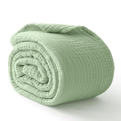 Image of 100% Cotton Muslin Blanket 40 inch x 40 inch, Breathable and Lightweight Cotton Throw Blankets, Soft Cooling Summer Gauze Blanket for All Season, Sage Green