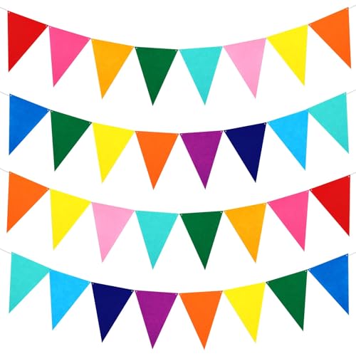 Image of MARFOREVER 4 Strings 26.3 Ft Rainbow Pennant Banner Flags-48 Pcs Colorful Triangle Felt Banner for Back to School Decor Nursery Wall Classroom Christmas Tree Carnival Birthday Party Decorations