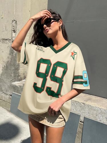 Oversized Y2k Jersey Shirts for Women V Neck Number Graphic Tees Streetwear Short Sleeves Top Vintage Fashion Clothing2