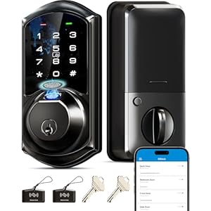 Veise VE07 Fingerprint Smart Door Lock, 7-in-1 Keyless Entry Deadbolt with App Control, Electronic Digital Touchscreen Keypad, Biometric Smart Locks for Front Door, Auto Lock, Matte Black
