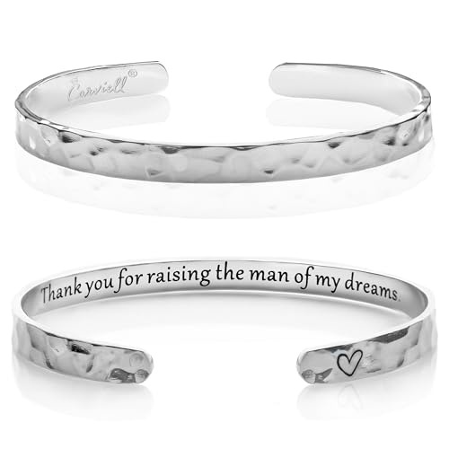 Carviell Engraved Cuff Bracelets for Women – Inspirational, Friendship, Love, Mom, Daughter, Sister, Christian, Graduation, Memorial & Wedding Gifts – 80+ Phrases – Stainless Steel, Gift-Ready