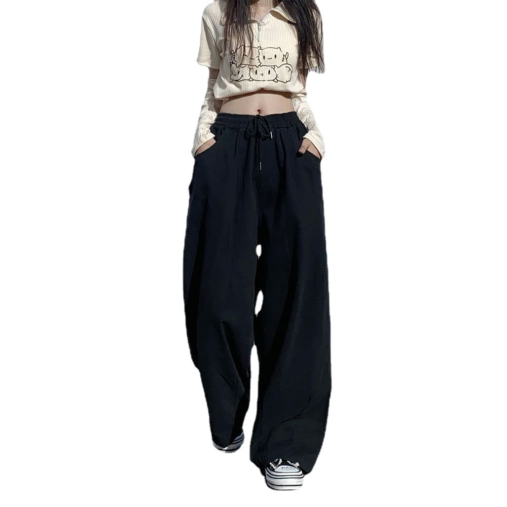 Pantalones de paracaídas para mujer, pantalones tipo cargo, holgados, Harajuku Y2K, cintura baja, pierna ancha, holgados, góticos, de hadas, Negro -, X-Large