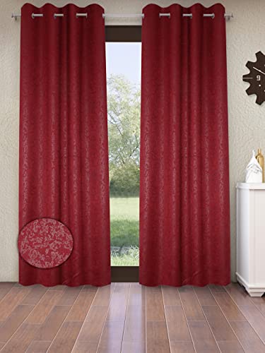 Image of Home Sizzler 2 Pieces Blackout Textured Eyelet Polyester Door Curtains - 7 Feet, Maroon