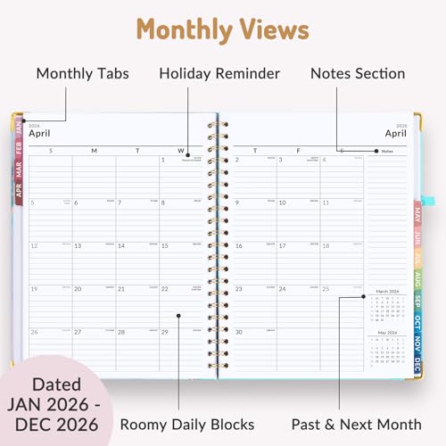 Forvencer 2026 Planner, Weekly and Monthly Calendar Planner for Women, Jan 2026 - Dec 2026, 8.5\" x 11\", Hardcover Planning Agenda book with Monthly Tabs, Spiral Bound, Inner Pocket, Cute Journal Organizer Notebook for Office School, A4 Size,Light Green