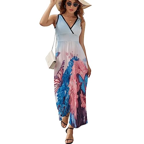 Robe sans manches col en V chrysanthème papillon Multi1 S