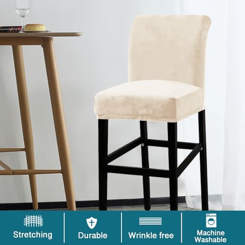 Turquoize Bar Stool Covers 4 Pack Bar Stool Covers with Backs Barstool Covers Velvet Bar Stool Seat Covers Slipcover Pub Counter Stool High Back Chair Covers, Thick Soft Modern Style, Ivory, 4 - Image 3