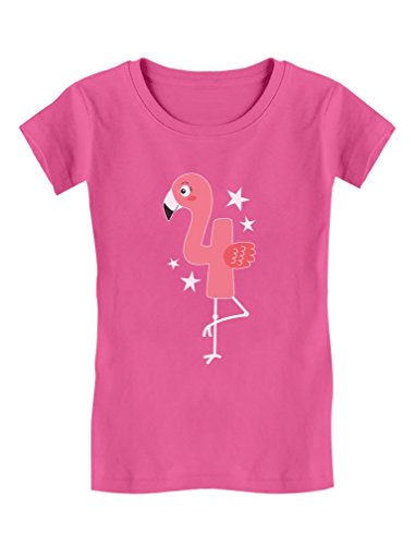 Tstars Flamingo 4th Birthday Gift for Four Year Old Toddler/Kids Girls' Fitted T-Shirt