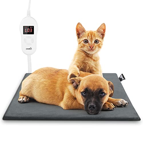 Pecute Haustier Heizkissen Hundebett Kleine Hunde Katze, Wärmematte Hundekissen Waschbar mit 5 Temperaturstufen, Sichere Wasserdichte Heizdecke Hundematte, für Neugeborene und Ältere Tiere S 40*32cm