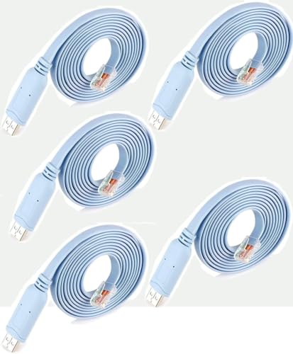 Image of SANCY USB Console Cable 6FT, USB to RJ45 Cable for Configuring Network Devices, Supports Windows OS, Durable and Easy Setup, Blue Color (1.8 Meter) (Pack of 5)