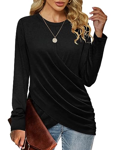 Image of SimpleFun Womens Tops Long Sleeve Shirts V Neck Loose Twist Knot Fall Tunic